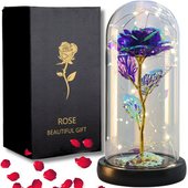 WIECZNA RÓŻA W SZKLE KOPULE ŚWIECĄCA LED FIOLETOWA
