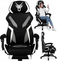 Fotel Obrotowy Gamingowy z Podnóżkiem Młodzieżowy Czarny Biały MAXIMO