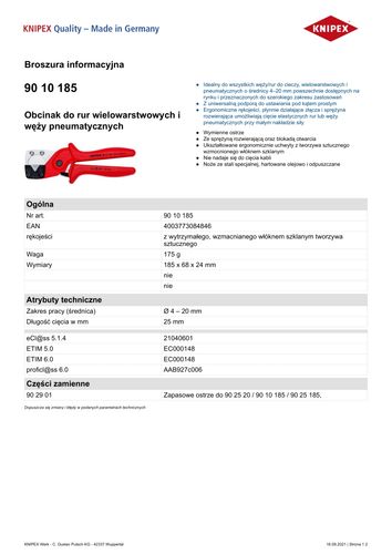 obcinak do rur wielowarstwowych i węży pneumatycznych 185mm - kn 90 10 185 na Arena.pl