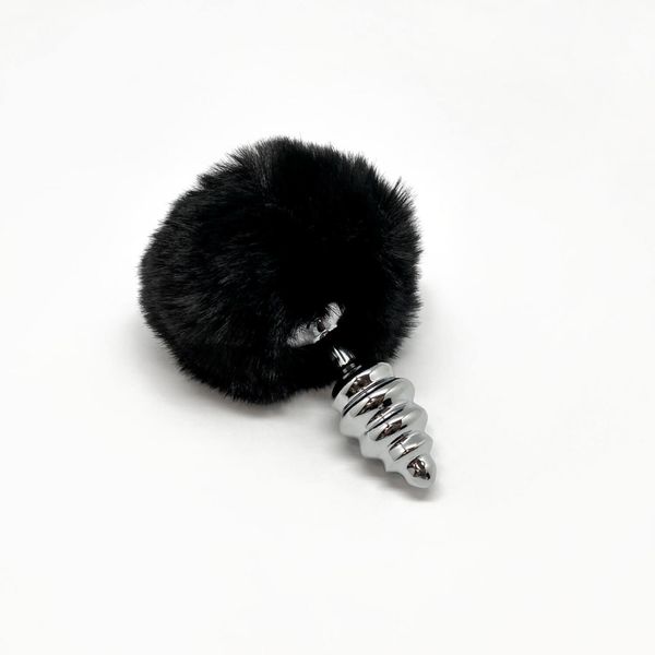 Metal Anal Fluffy Twist Plug S Black zdjęcie 2