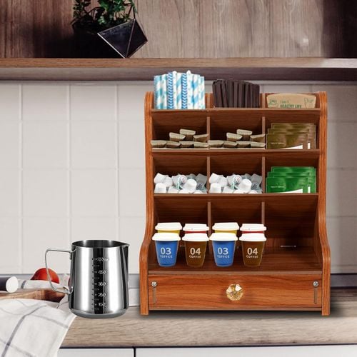 Drewniany Organizer na Biurko Przybornik z Szufladą 20x15x25 cm Naturalny na Arena.pl