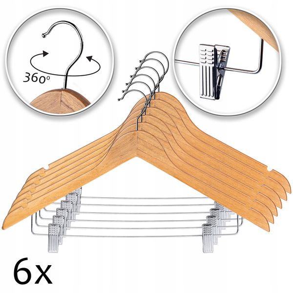 WIESZAKI NA UBRANIA DREWNIANE Z KLIPSAMI 6X ZESTAW zdjęcie 2