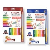 kredki ołówkowe jumbo trójkątne z temperówką 12kolorów + 2 gratis