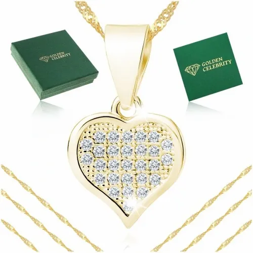 PIĘKNY ZŁOTY ŁAŃCUSZEK DAMSKI Z SERDUSZKIEM Z CYRKONIAMI + RÓŻA WIECZNA LED na Arena.pl