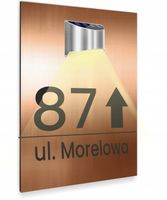 miedziana TABLICZKA lampka solarna ADRESOWA ze strzałką dibond 30x20 cm