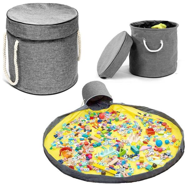 Kosz na zabawki DIXI szary z matą na klocki zabawki zdjęcie 13