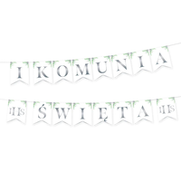baner komunijny I Komunia Święta Eukaliptus srebrny 240cm 131855