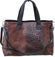 CZEKOLADOWA Zamszowa Torebka Włoska Kuferek SKÓRA NATURALNA Vera Pelle