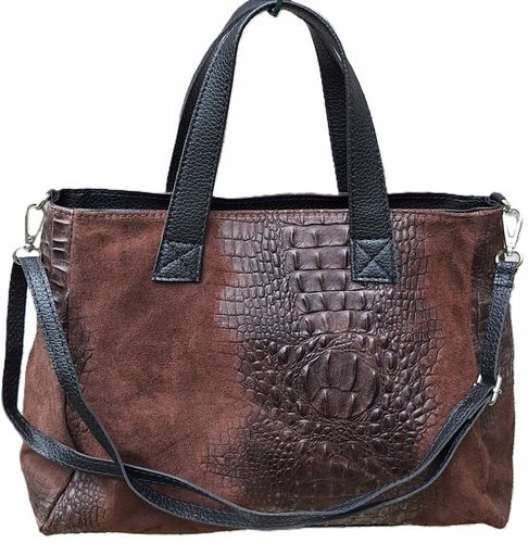 CZEKOLADOWA Zamszowa Torebka Włoska Kuferek SKÓRA NATURALNA Vera Pelle na Arena.pl