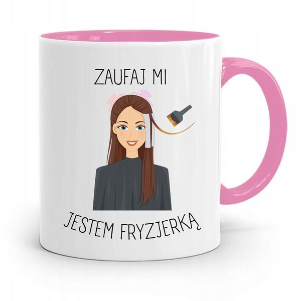 Kubek Różowy Dla Fryzjera Zaufaj Jestem Fryzjerką Z Nadrukiem Ze Zdjęciem zdjęcie 1