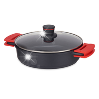 GARNEK Z POKRYWKĄ ALUMINIOWY OKRĄGŁY CZARNY 28 CM NIEPRZYWIERAJĄCA POWŁOKA