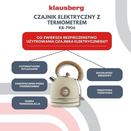 Czajnik elektryczny 1,8L Klausberg KB-7906 RETRO z Termometrem Beżowy na Arena.pl