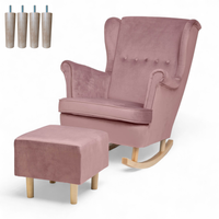 Różowy Fotel Bujany Uszak + Podnóżek + Nogi + Poduszka