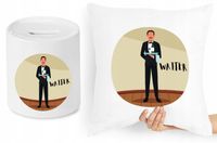 Dla Kelnera Zestaw Poduszka + Skarbonka Prezent Z Nadrukiem Ze Zdjęciem