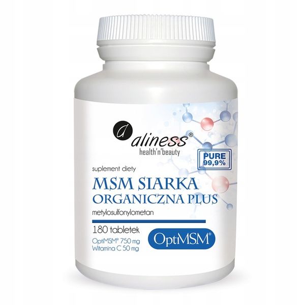 Aliness SIARKA ORGANICZNA MSM 750 mg 180 tabletek STAWY Trądzik Alergie zdjęcie 1