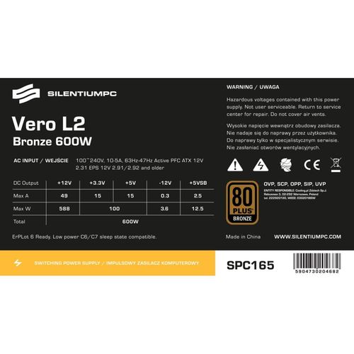 SilentiumPC Vero L2 600W 80Plus Bronze na Arena.pl