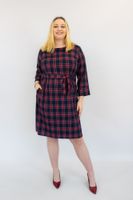 Sukienka w Kratkę Midi Mery Granatowa 42