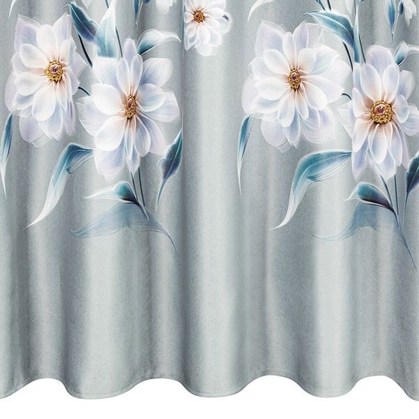 Zasłona gotowa na taśmie NILA 140x270 srebrna błękitna białe kwiaty zdjęcie 6