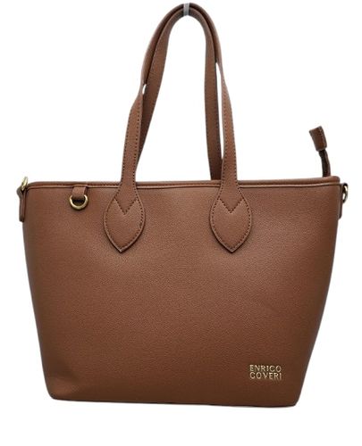 Enrico Coveri - torebka shopper skóra ekologiczna brązowy mat EC6072 na Arena.pl