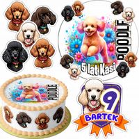 ZESTAW OPŁATEK NA TORT 20CM + 16 POSTACI - PSY Pudel + IMIĘ 15CM 18CM