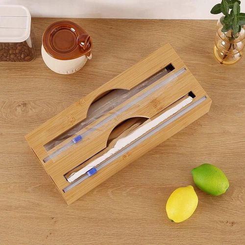 DOZOWNIK BAMBUSOWY DO FOLII SPOŻYWCZEJ Z OBCINACZEM KUCHENNY DWUKOMOROWY na Arena.pl