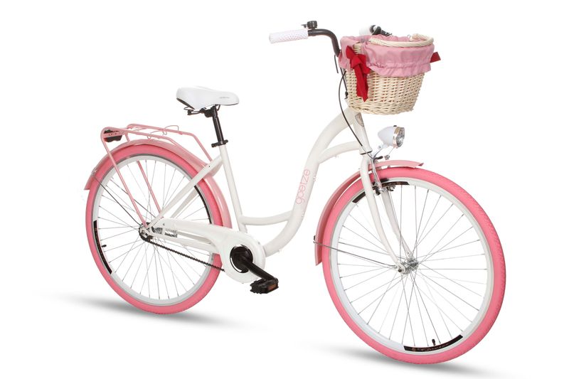 Damski rower miejski Goetze Style 28 + kosz / Biało-różowy na Arena.pl