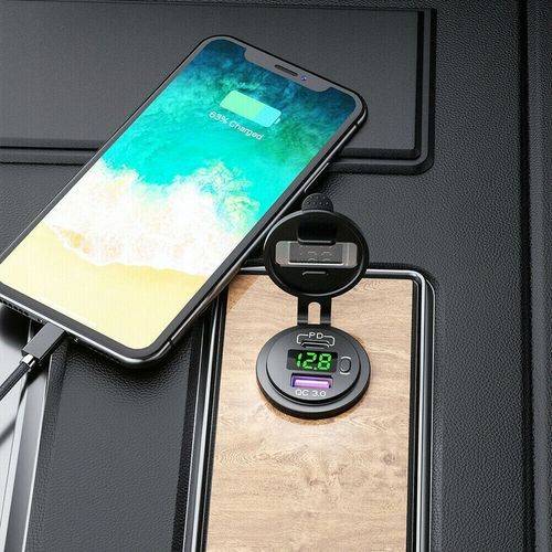 ŁADOWARKA SAMOCHODOWA USB QC3.0 + PD USB C WOLTOMIERZ PRZYCISK ON/OFF na Arena.pl