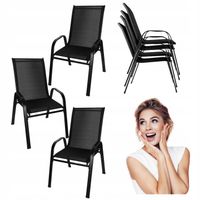 KRZESŁA DO OGRODU NA TARAS BALKON METALOWE SOLIDNE FOTEL CZARNE ZESTAW 4X
