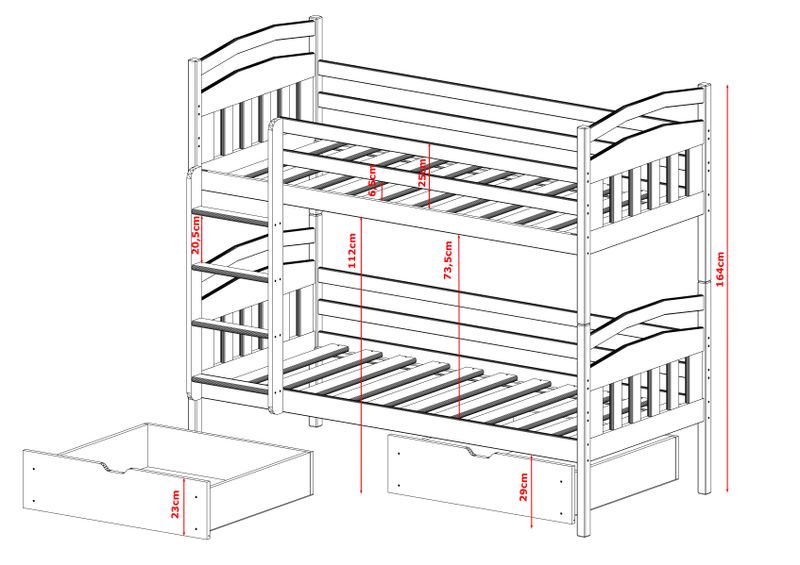 ŁÓŻKO PIĘTROWE GABI 90X200 2- osobowe zdjęcie 3