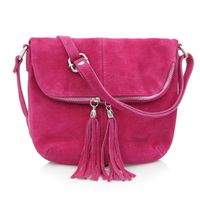 VERA PELLE torebka zamszowa listonoszka z frędzelkami V305 fuksja