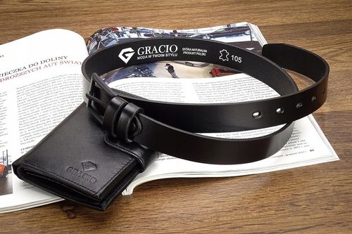 PASEK MĘSKI GRACIO CZARNA KLAMRA KLASYK Skórzany na Arena.pl