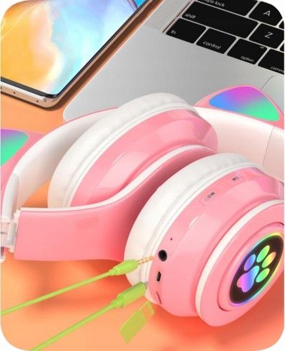 Słuchawki Kotki dla dzieci Bluetooth LED RGB Różowe Kocie Uszy zdjęcie 11