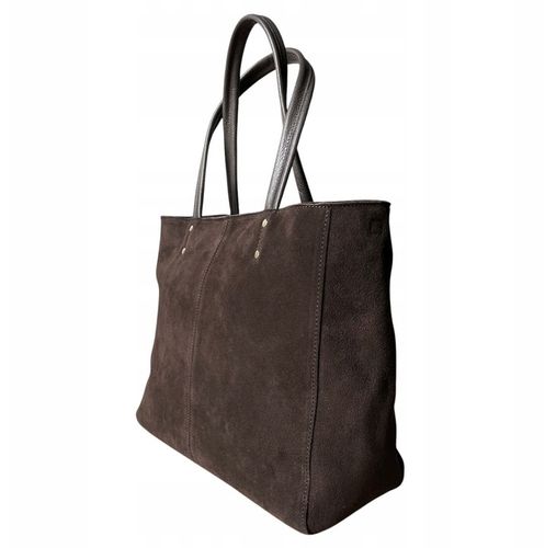 Czekoladowa zamszowa torebka A4 shopper ciemny brąz ZAMSZ Vera Pelle na Arena.pl