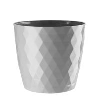 Doniczka osłonka plastikowa CRISTAL 16cm szary jasny połysk wzór karo romby