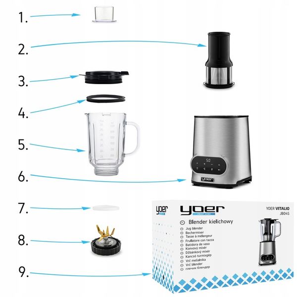 Blender kielichowy Automatyczny Tritan Yoer INOX 2,4L 2200W +Sito do soku zdjęcie 7