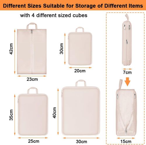 Zestaw 4 Organizerów Podróżnych do Walizki Beżowe Wodoodporne Torby Nylon na Arena.pl