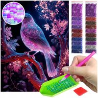 Świecący Haft diamentowy Ptak natura różowy diamenciki AB mozaika 5d