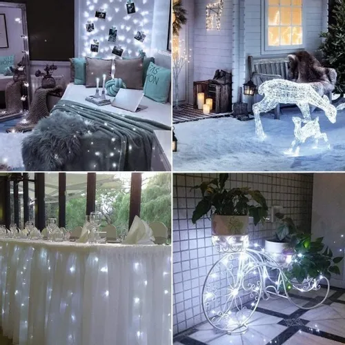 LAMPA SOLARNA GIRLANDA OGRODOWA 100 LED ZIMNA 12m na Arena.pl