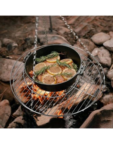 PALENISKO TRÓJNÓG GRILL OGRODOWY OGNISKOWY WISZĄCY DUŻY RUSZT CHROMOWANY 50 na Arena.pl