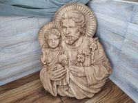 Obraz Wypukły drewniany w drewnie na prezent Św. Józef 50cm z okazji