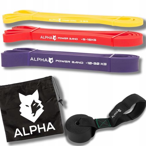 Zestaw 3 Gum Oporowych do Ćwiczeń z Uchwytem Gratis - Power Band ALPHA na Arena.pl