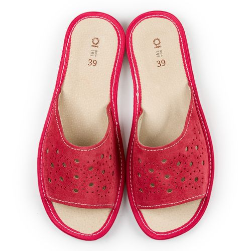 Kapcie damskie ażurowe czerwone zamsz skóra na Arena.pl