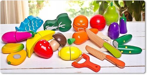 Drewniane Owoce i Warzywa Do Krojenia na Rzep Deska Nóż Zestaw XXL 17 el na Arena.pl