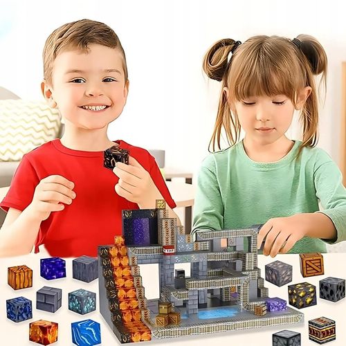 KLOCKI MAGNETYCZNE MINECRAFT KLOCKI SZEŚCIANY 100 KLOCKÓW + 1 FIGURKA MOCNE na Arena.pl