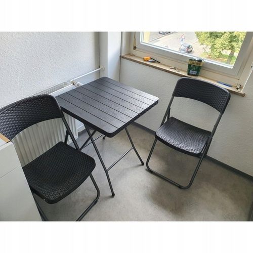 ZESTAW BISTRO 3W1 STÓŁ + 2 KRZESŁA IMITACJA RATTANU ZESTAW BALKONOWY CZARNY na Arena.pl