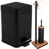 Zestaw Łazienkowy Czarny Kwadratowy Kosz3L i Stojak na Papier i Szczotką WC