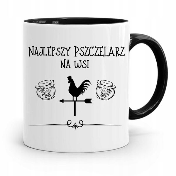 Kubek Czarny Dla Pszczelarza Najlepszy Na Wsi Z Nadrukiem Ze Zdjęciem zdjęcie 1