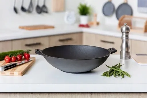 PATELNIA ŻELIWNA WOK Garnek duża ciężka 36,5 cm zdjęcie 11