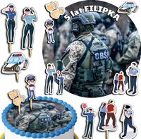 ZESTAW OPŁATEK NA TORT 20CM + TOPPERY PAPIEROWE - POLICJA POLICE 15CM 18CM