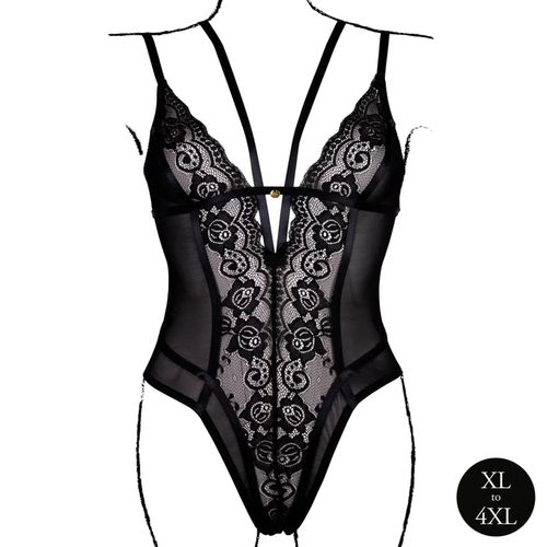 Wireless Lace Bodysuit With Adjustable Sliders - Plus Size - Black na Arena.pl